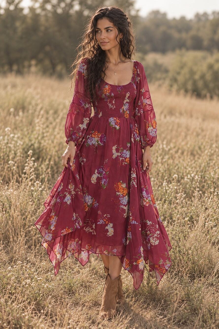 Free People Morning Glory Floral Smocked Maxi
Dress- Earth Red Combo